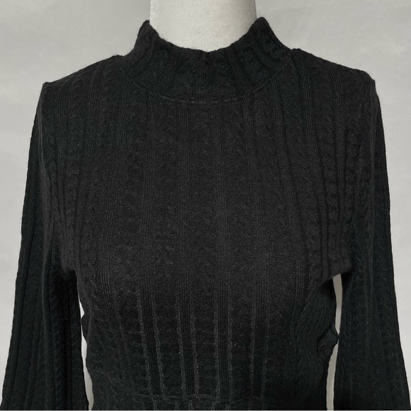 New Band Of The Free Cable Ribbed Knit Mock Neck Sweater Raquel Black Size Large - Picture 3 of 13